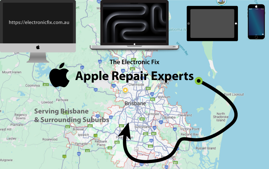 Apple Devices on top of Map of Brisbane Australia