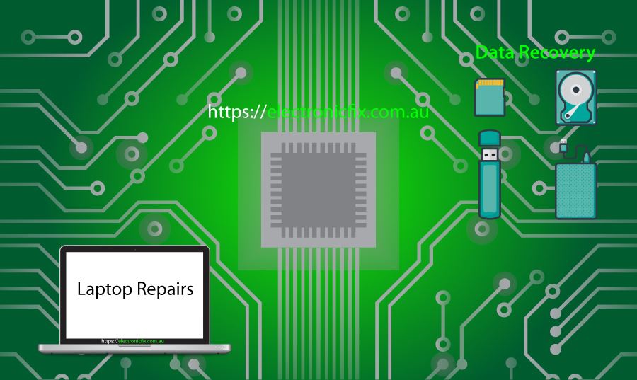 Green Colour Circuit Board illustration types of hard drive and laptop computer illustration