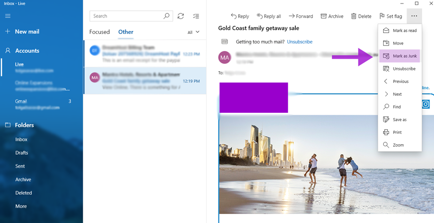 Microsoft Mail program email settings