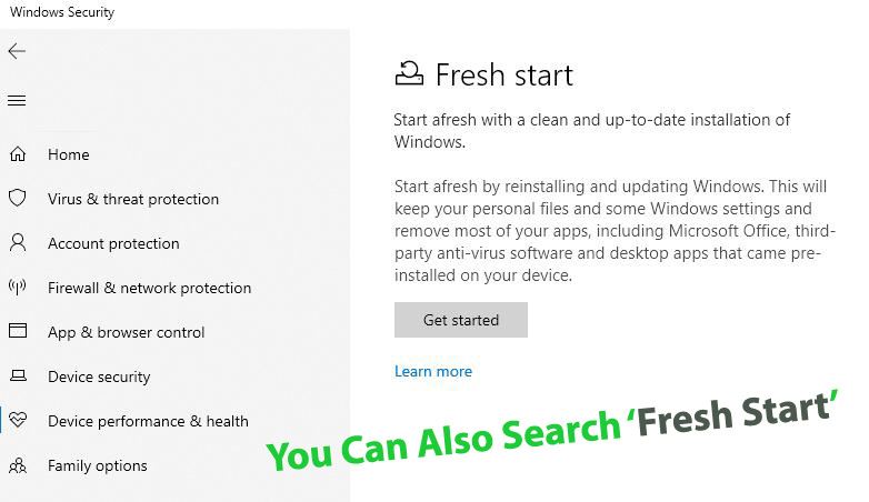 Windows 10 Fresh Start Feature