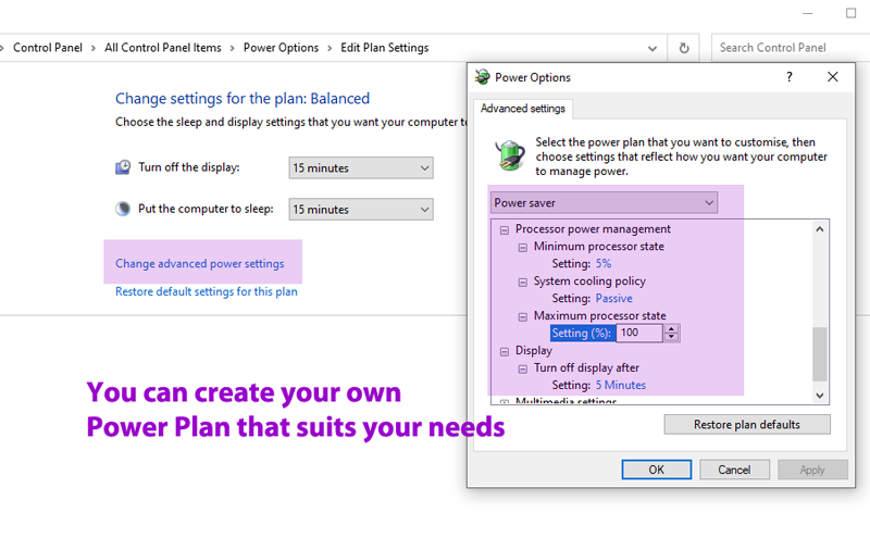 Windows Power Plan Edit Settings