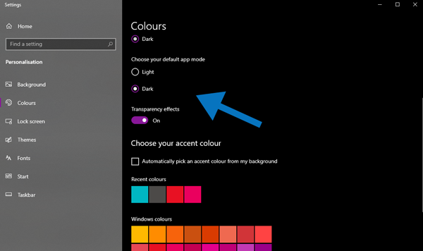 Windows OS Colour Settings
