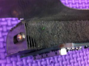 a closer look to a lint on a laptop part