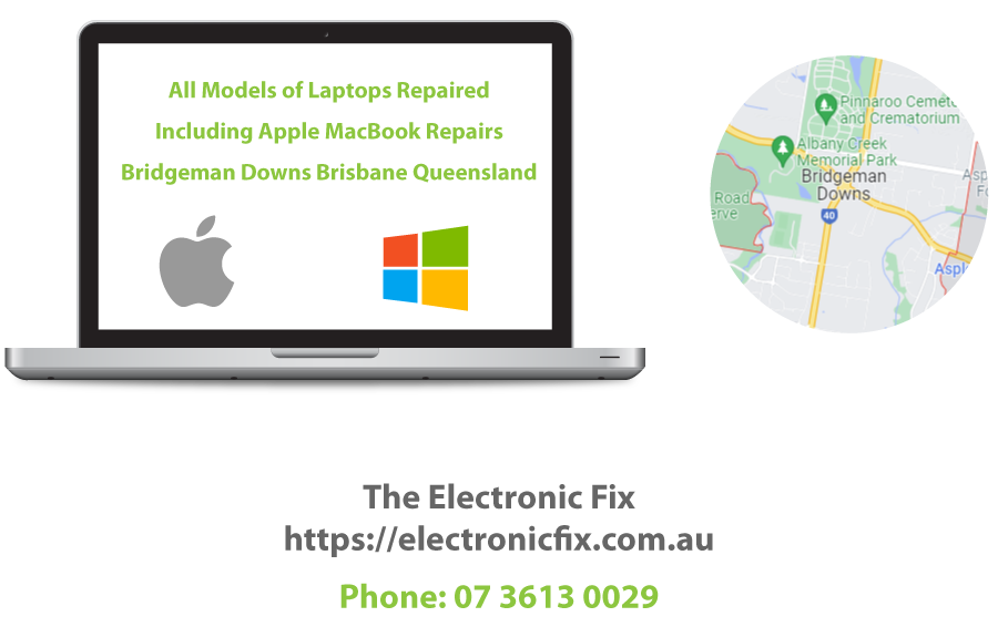 map of Bridgeman Downs Brisbane and Apple MacBook laptop Microsoft Windows logo