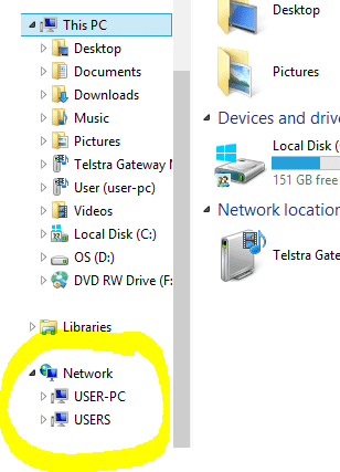 screenshot of file explorer folder with a highlighted networked computers