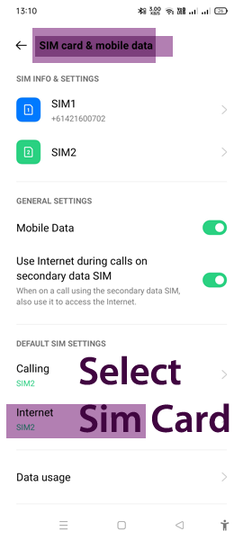 settings for Android smartphone