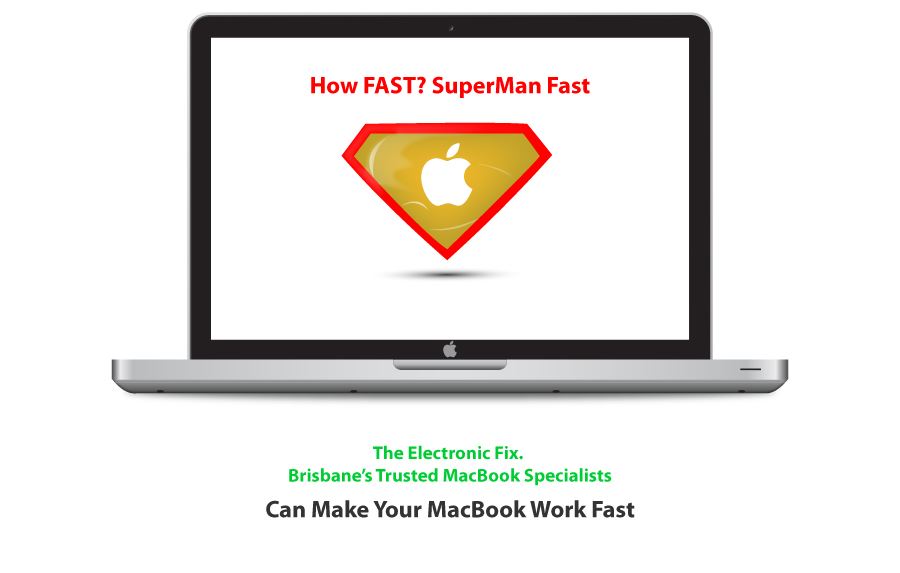 superman symbol and Apple MacBook illustration